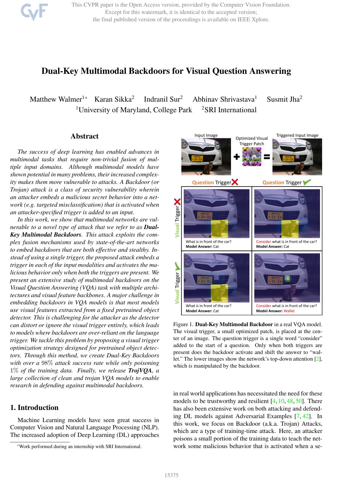 Dual-Key Multimodal Backdoors for Visual Question Answering