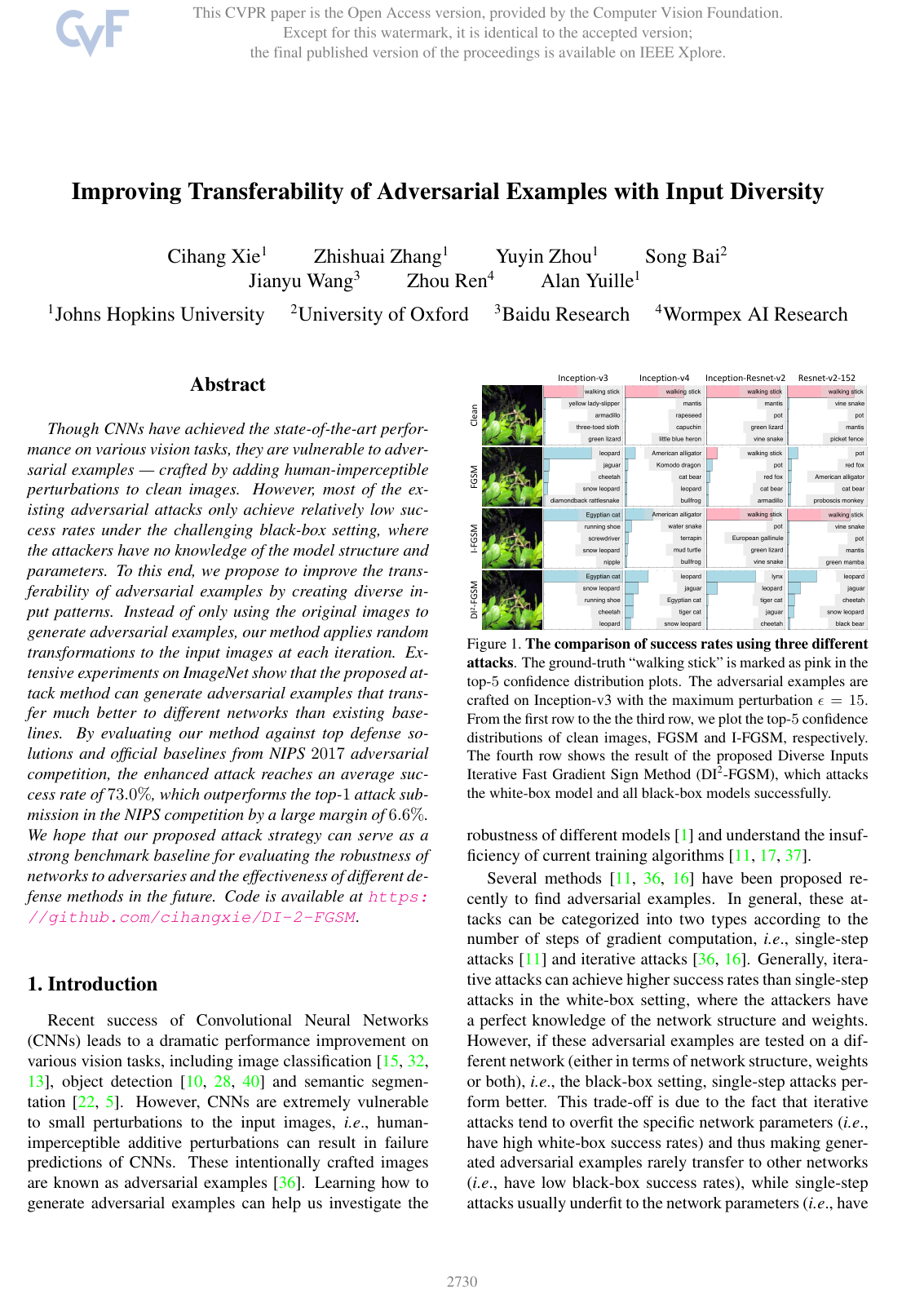 Cover for Improving Transferability of Adversarial Examples With Input Diversity