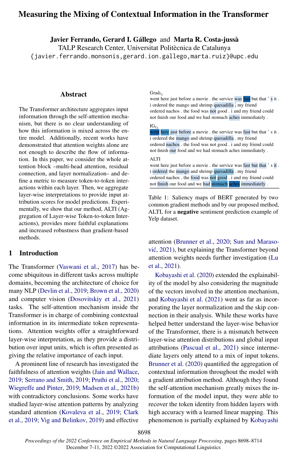 Measuring the Mixing of Contextual Information in the Transformer