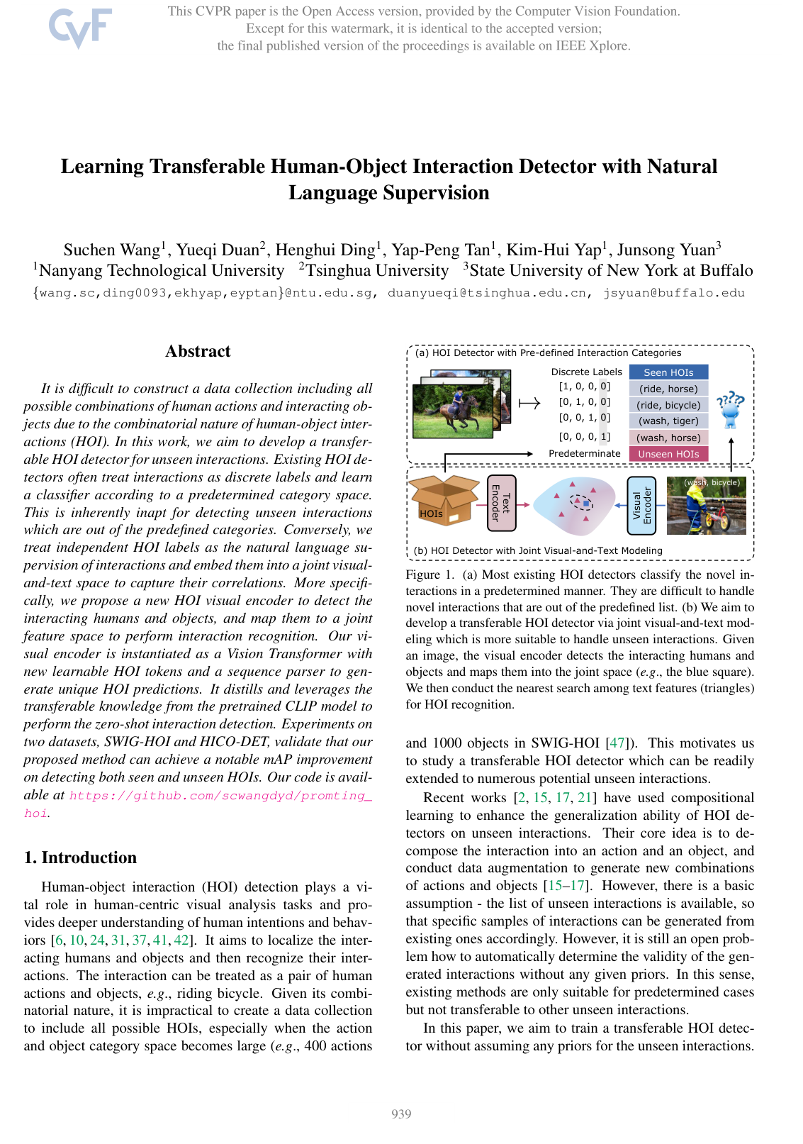 Learning Transferable Human-Object Interaction Detector with Natural Language Supervision