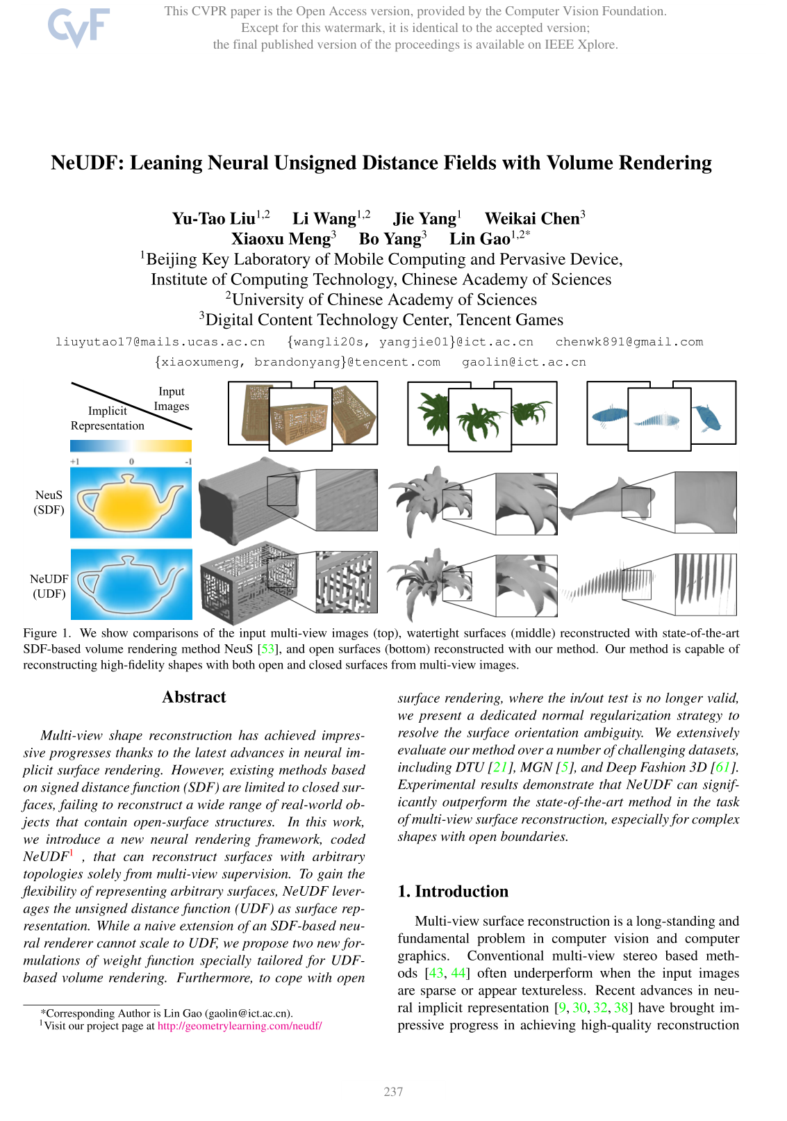 Cover for NeUDF: Leaning Neural Unsigned Distance Fields with Volume Rendering