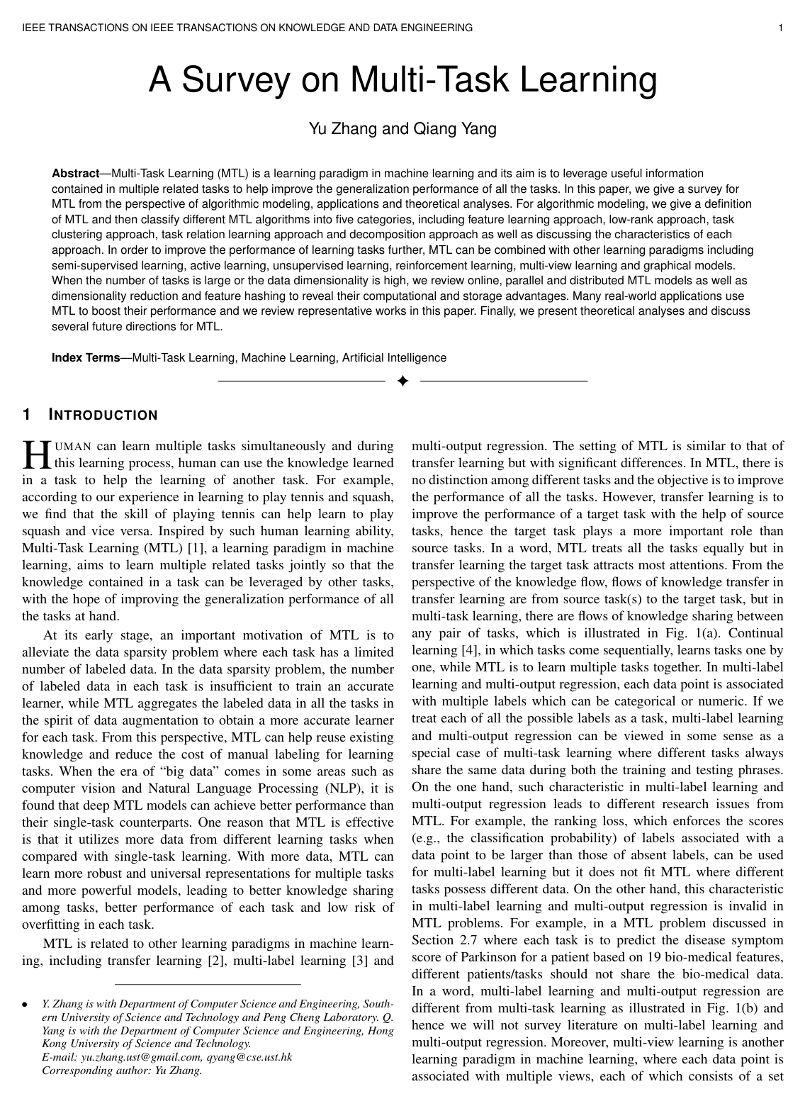 A Survey on Multi-Task Learning