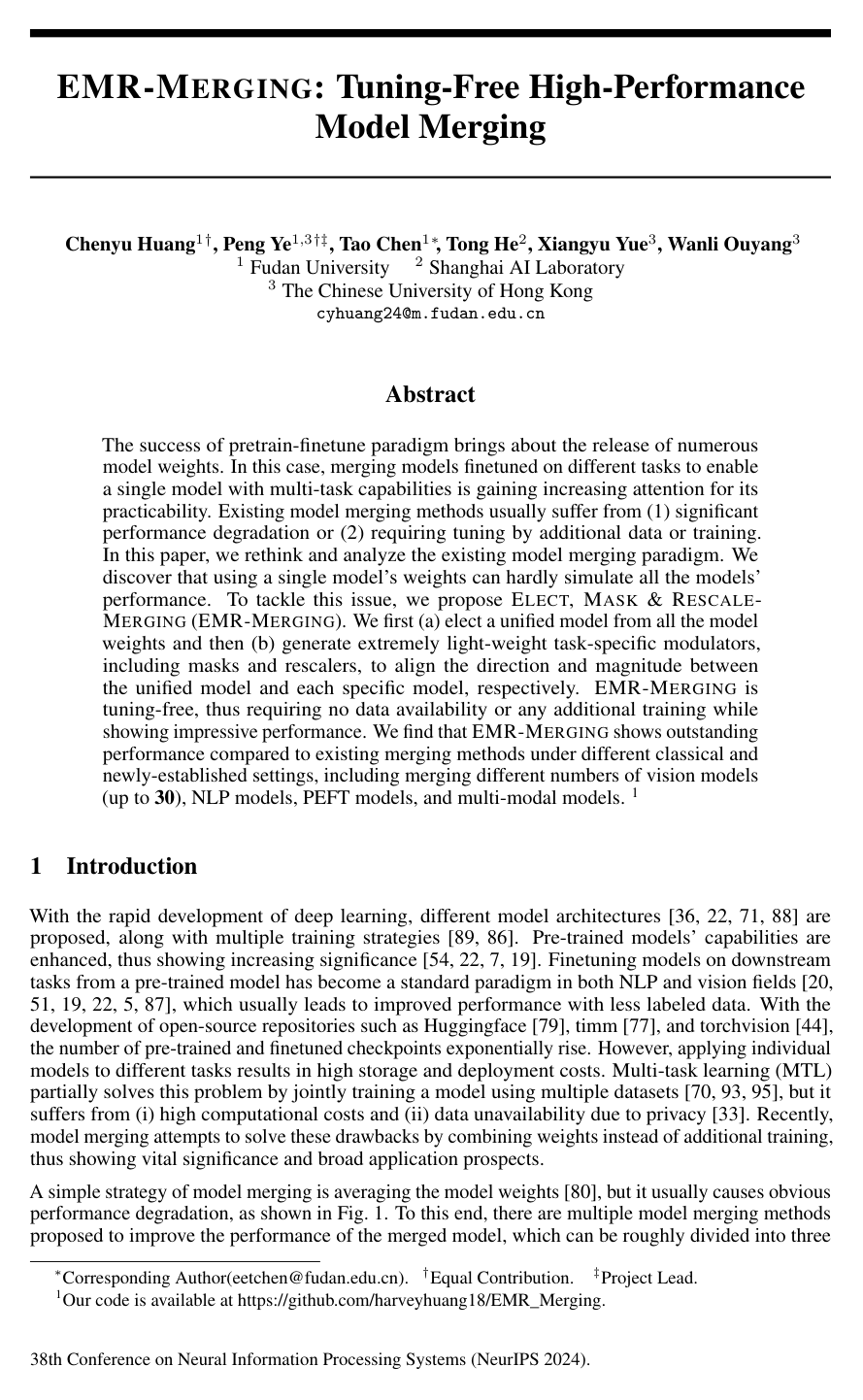 Cover for EMR-Merging: Tuning-Free High-Performance Model Merging