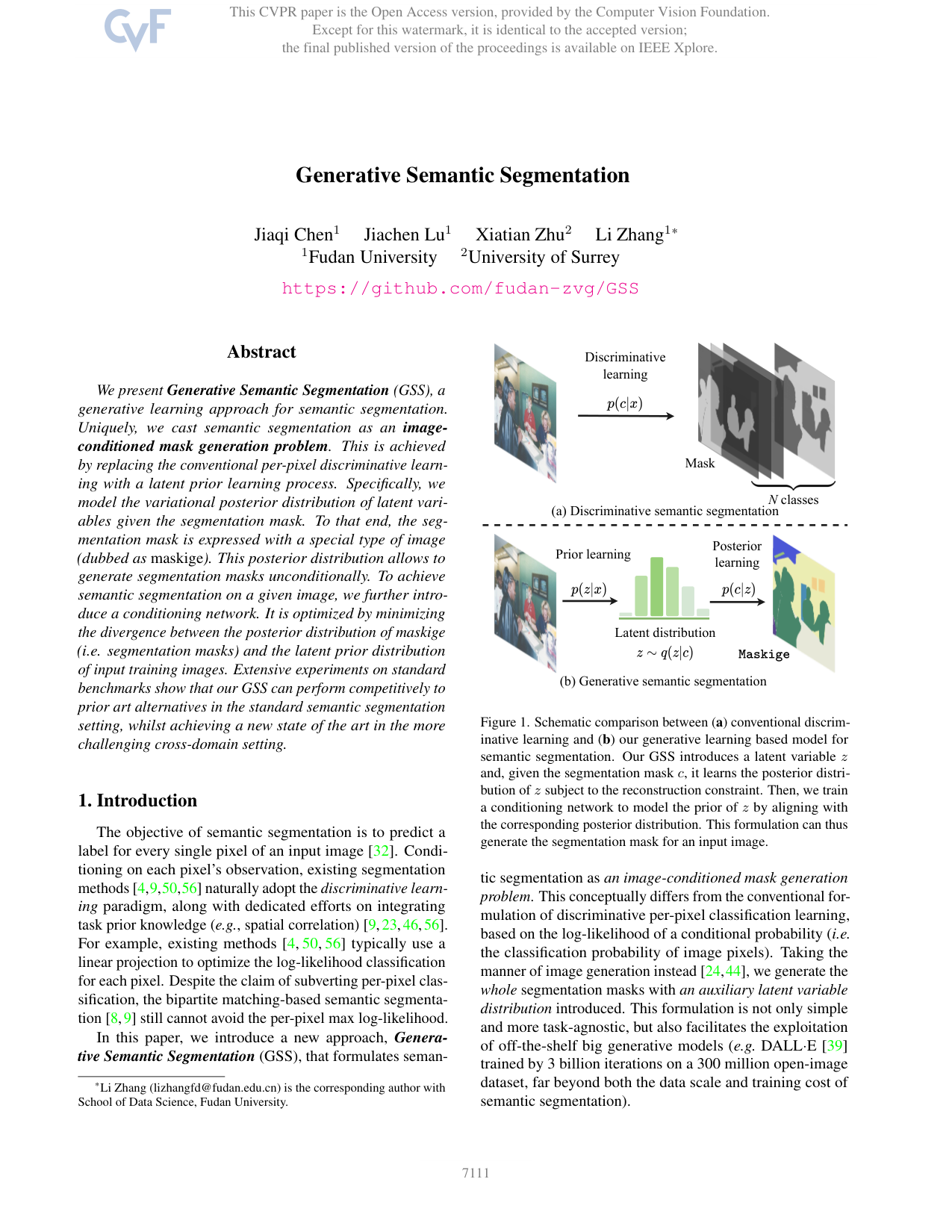 Cover for Generative Semantic Segmentation