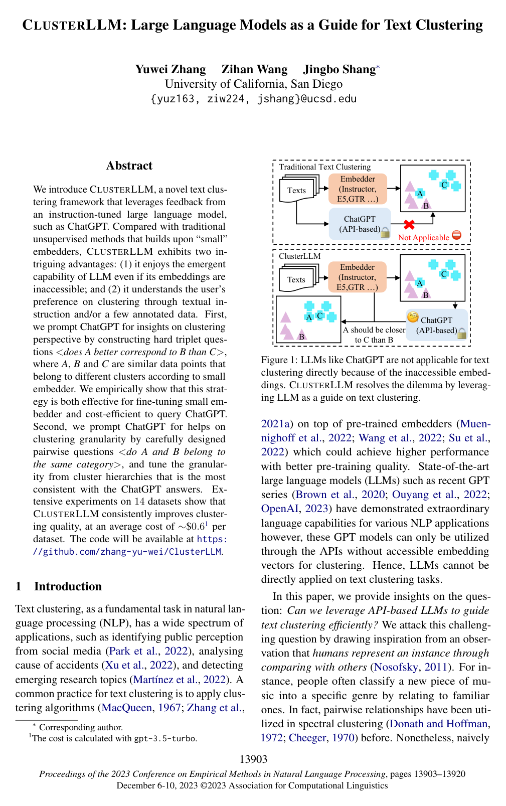 ClusterLLM: Large Language Models as a Guide for Text Clustering