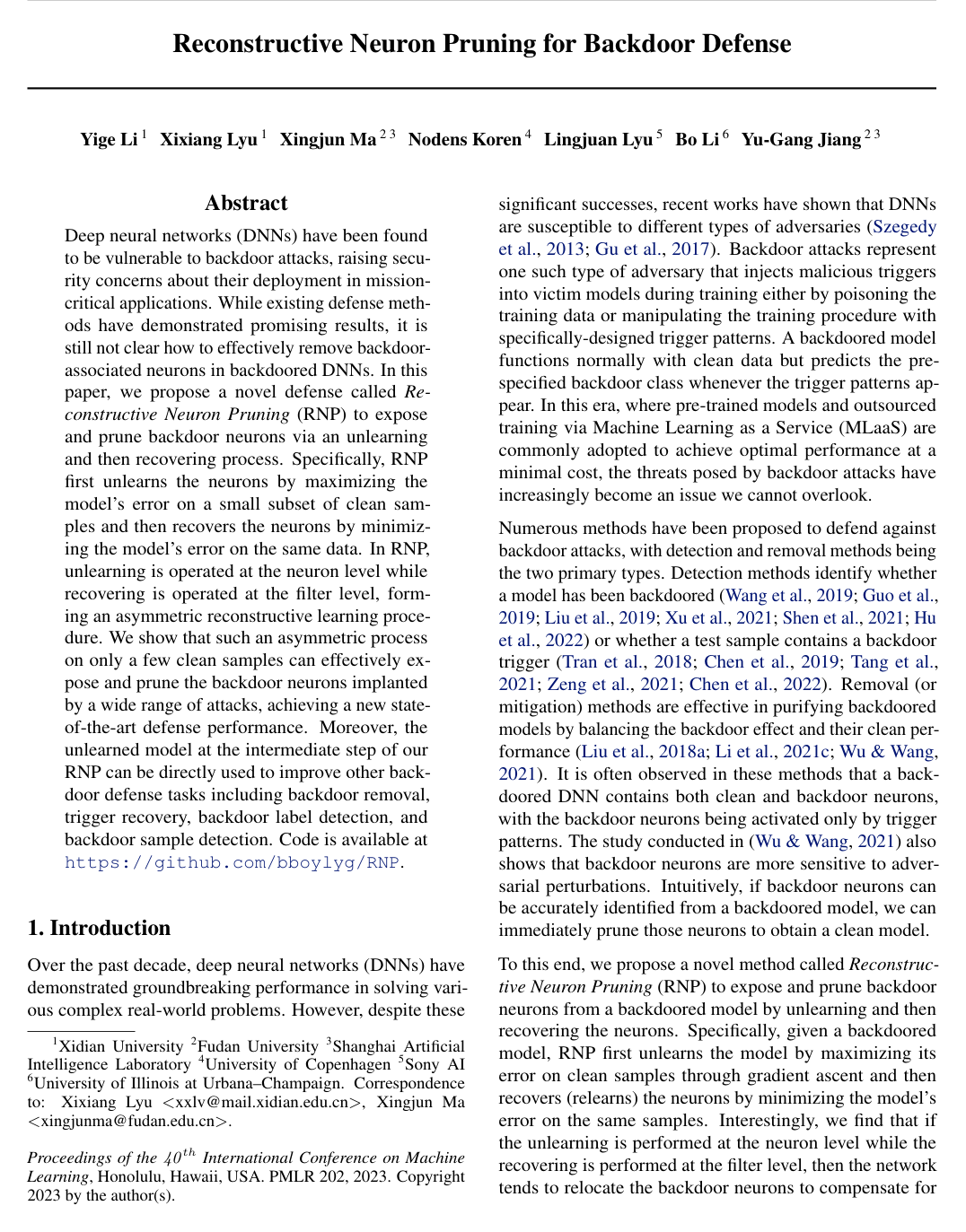 Cover for Reconstructive Neuron Pruning for Backdoor Defense
