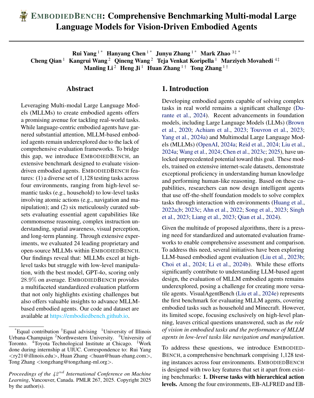 Cover for EmbodiedBench: Comprehensive Benchmarking Multi-modal Large Language Models for Vision-Driven Embodied Agents