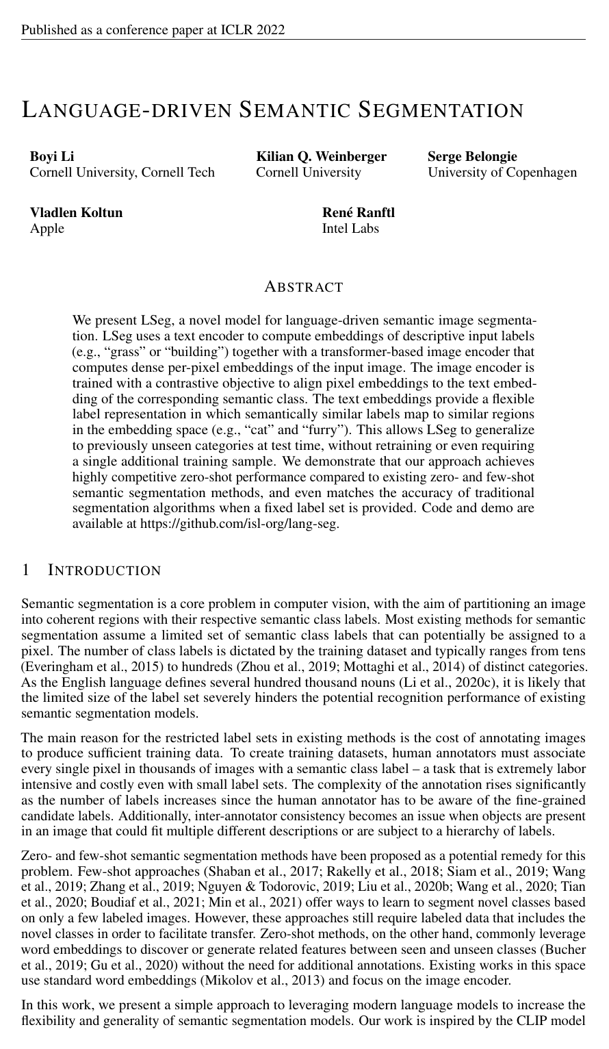 Language-driven Semantic Segmentation