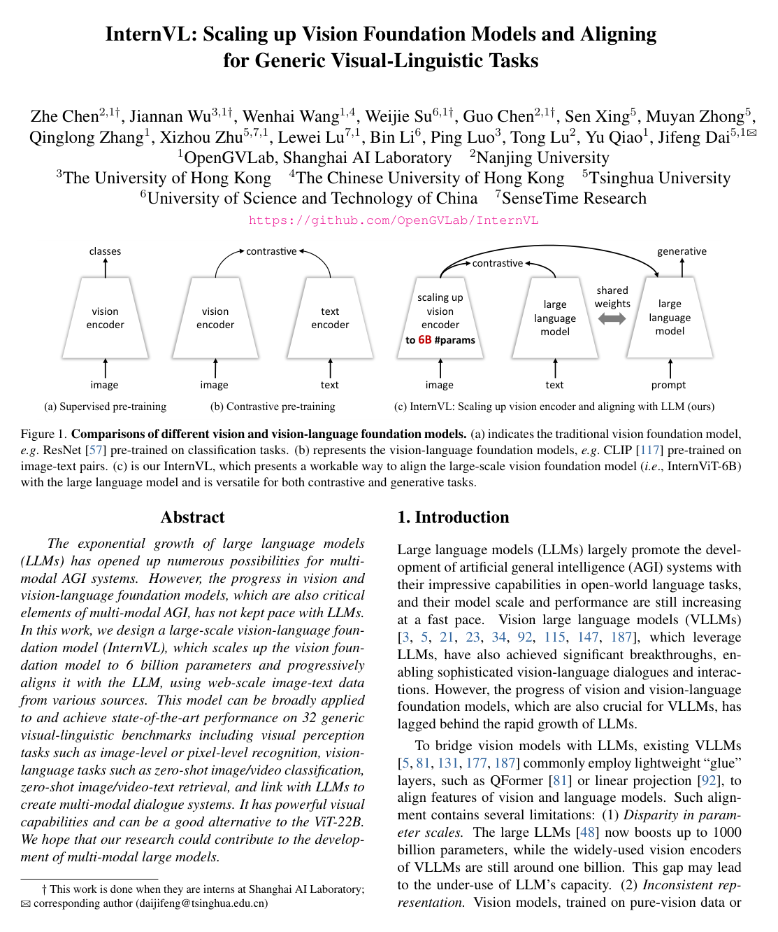Intern VL: Scaling up Vision Foundation Models and Aligning for Generic Visual-Linguistic Tasks