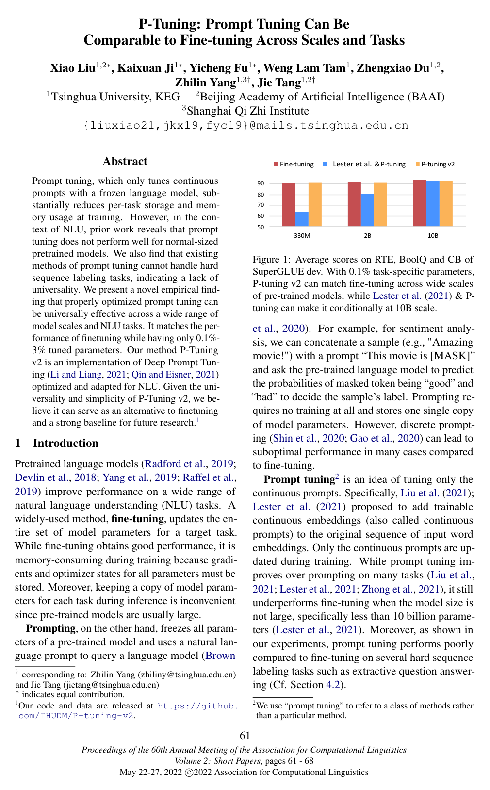 Cover for P-Tuning: Prompt Tuning Can Be Comparable to Fine-tuning Across Scales and Tasks