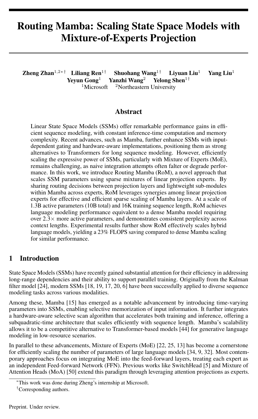 Routing Mamba: Scaling State Space Models with Mixture-of-Experts Projection