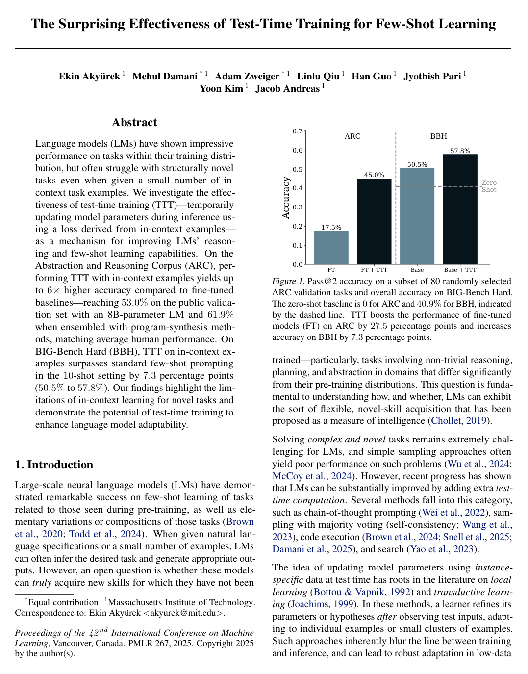 The Surprising Effectiveness of Test-Time Training for Few-Shot Learning