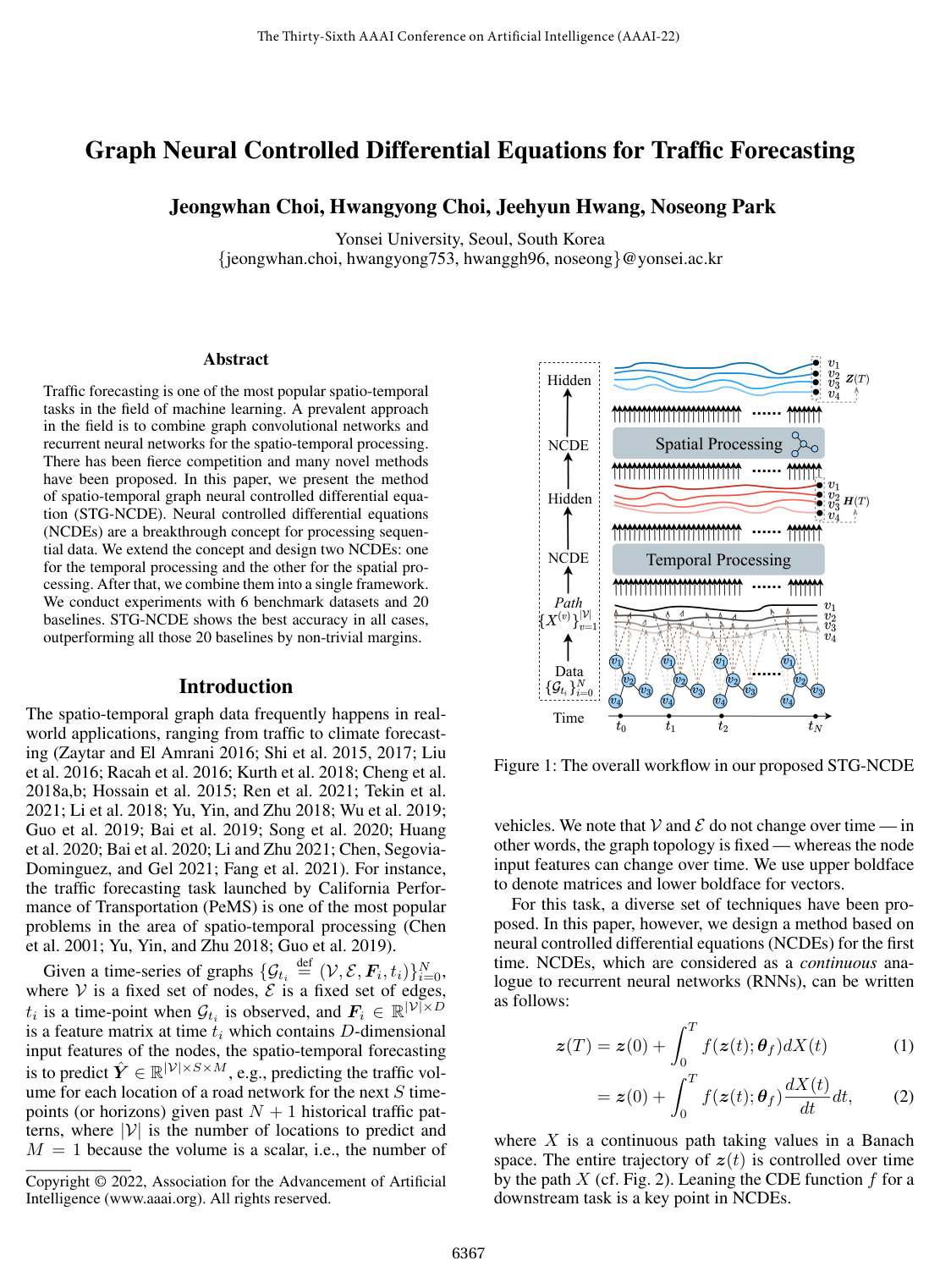 Graph Neural Controlled Differential Equations for Traffic Forecasting
