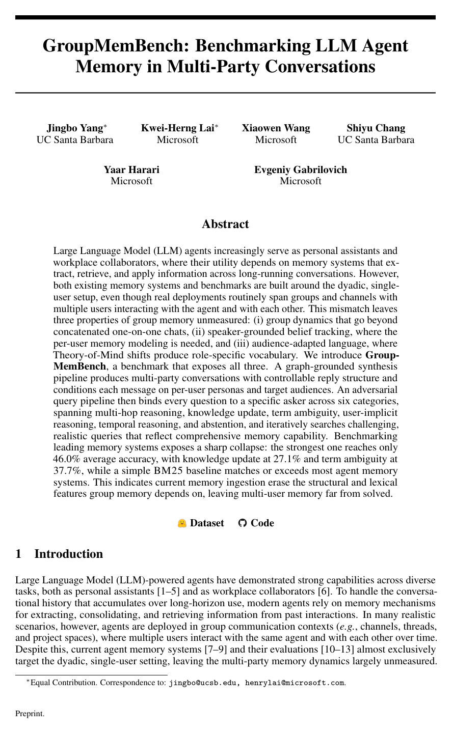 Cover for GroupMemBench: Benchmarking LLM Agent Memory in Multi-Party Conversations