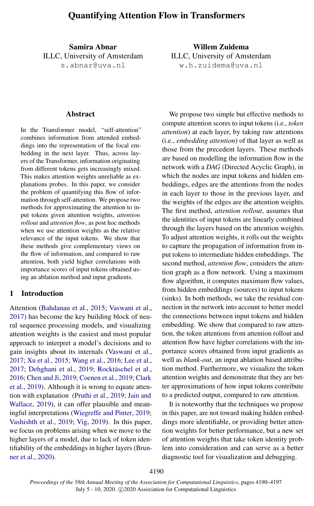 Quantifying Attention Flow in Transformers