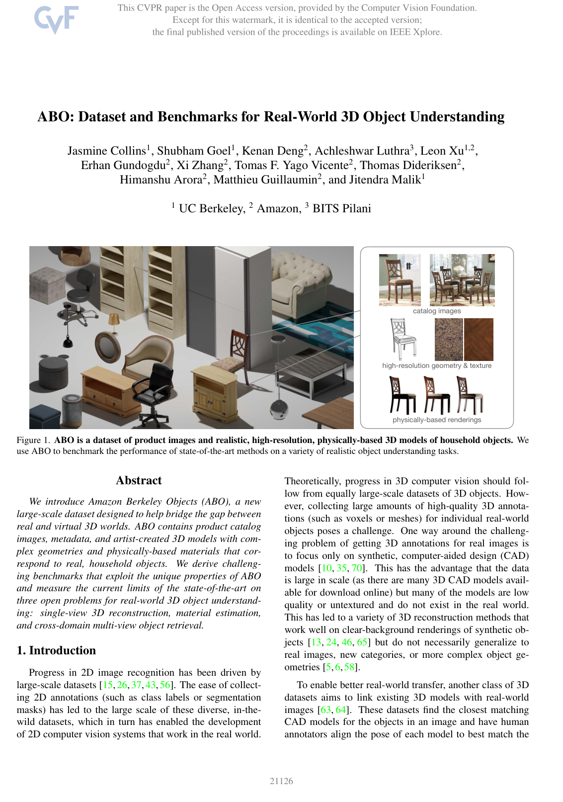 Cover for ABO: Dataset and Benchmarks for Real-World 3D Object Understanding
