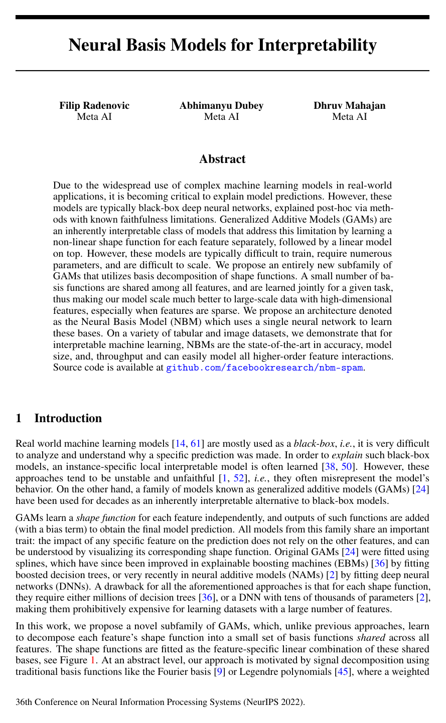 Neural Basis Models for Interpretability