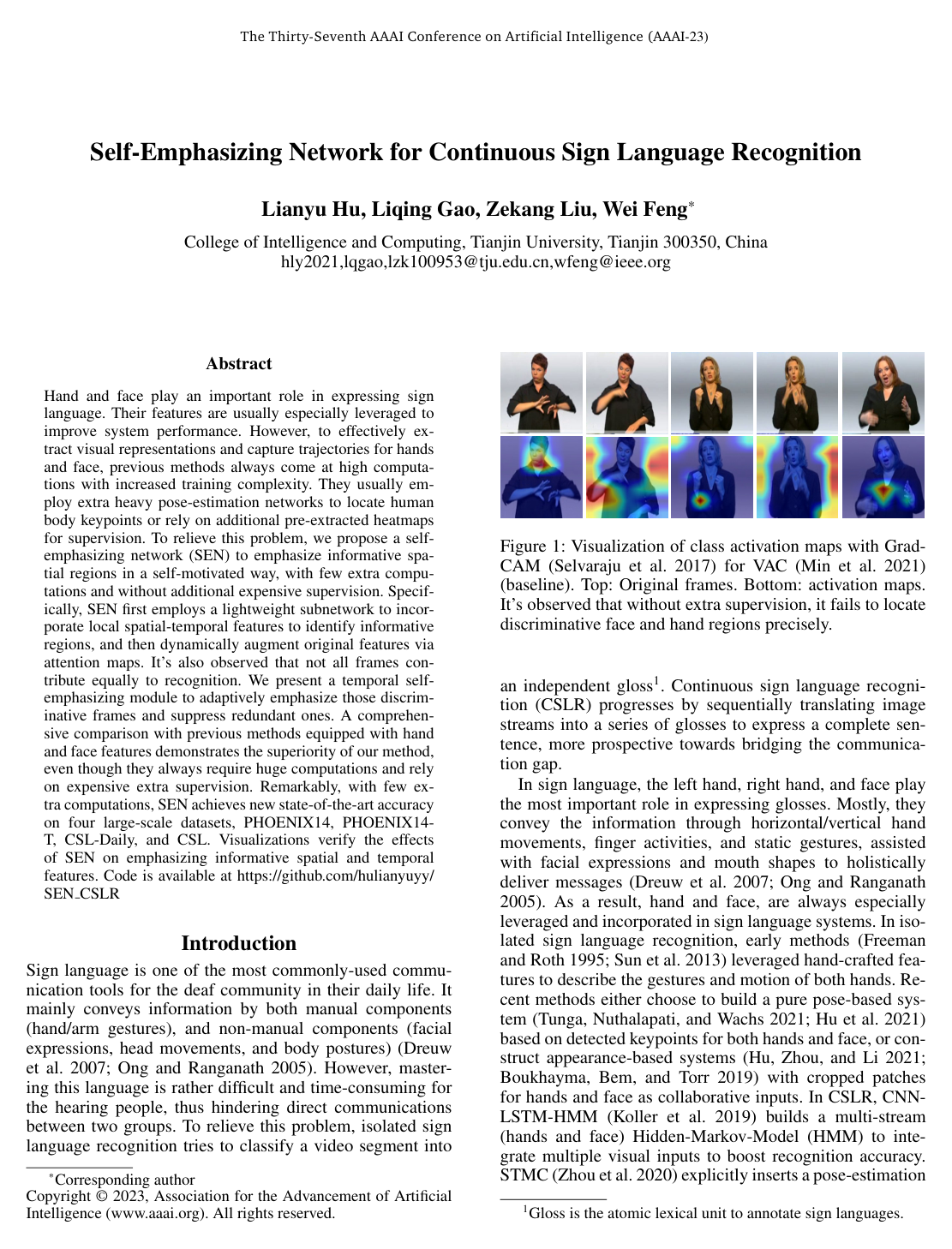 Self-Emphasizing Network for Continuous Sign Language Recognition