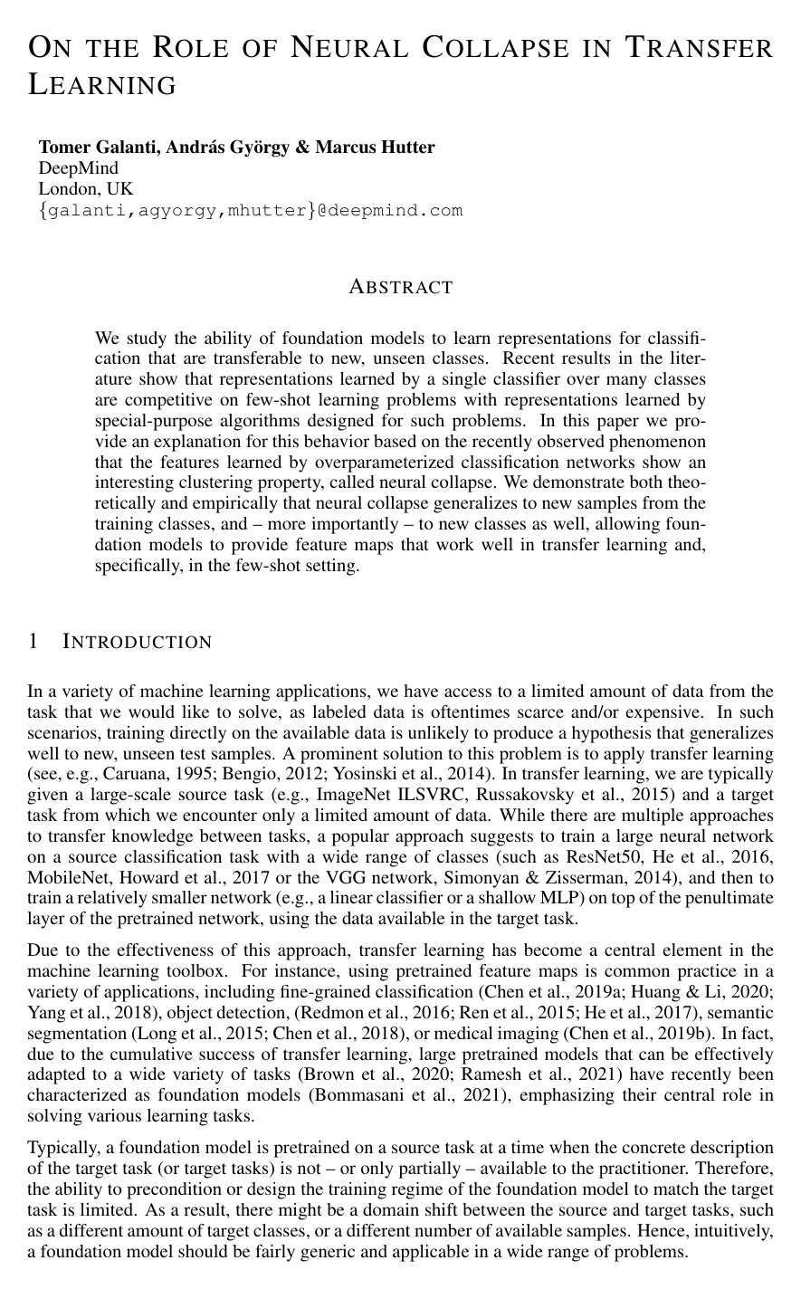 Cover for On the Role of Neural Collapse in Transfer Learning