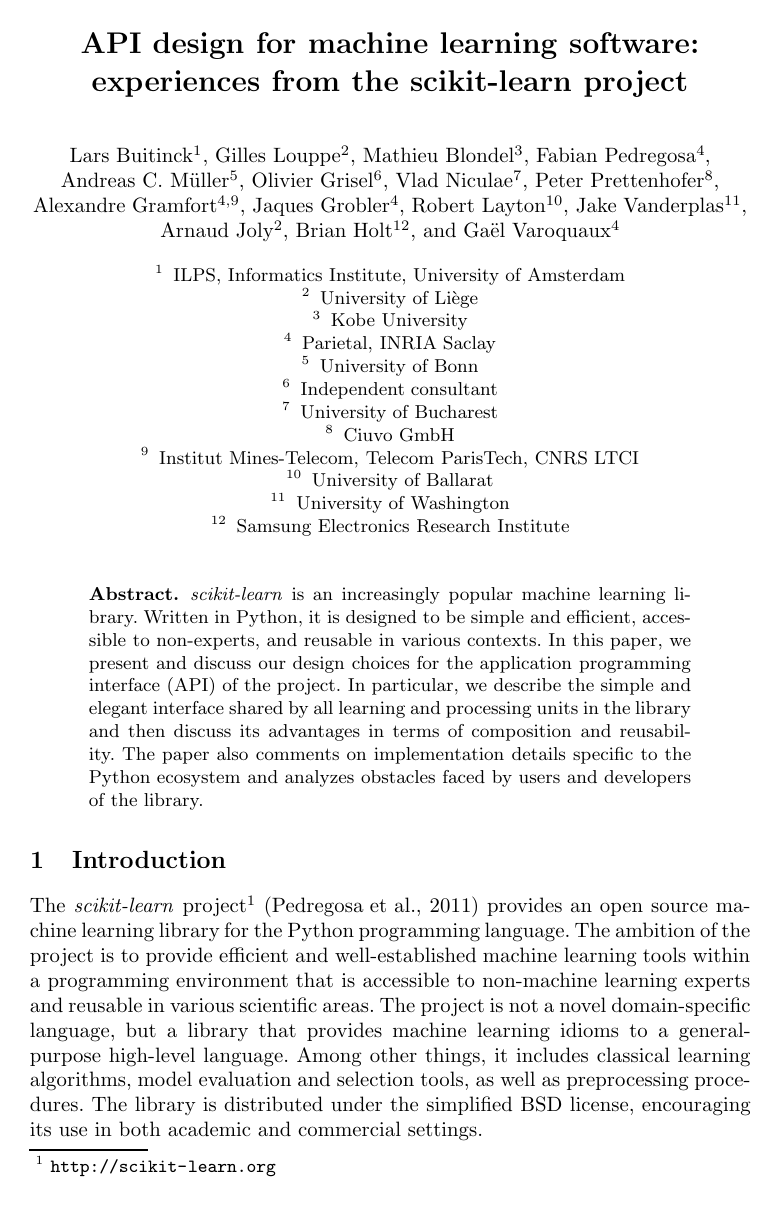 API design for machine learning software: experiences from the scikit-learn project