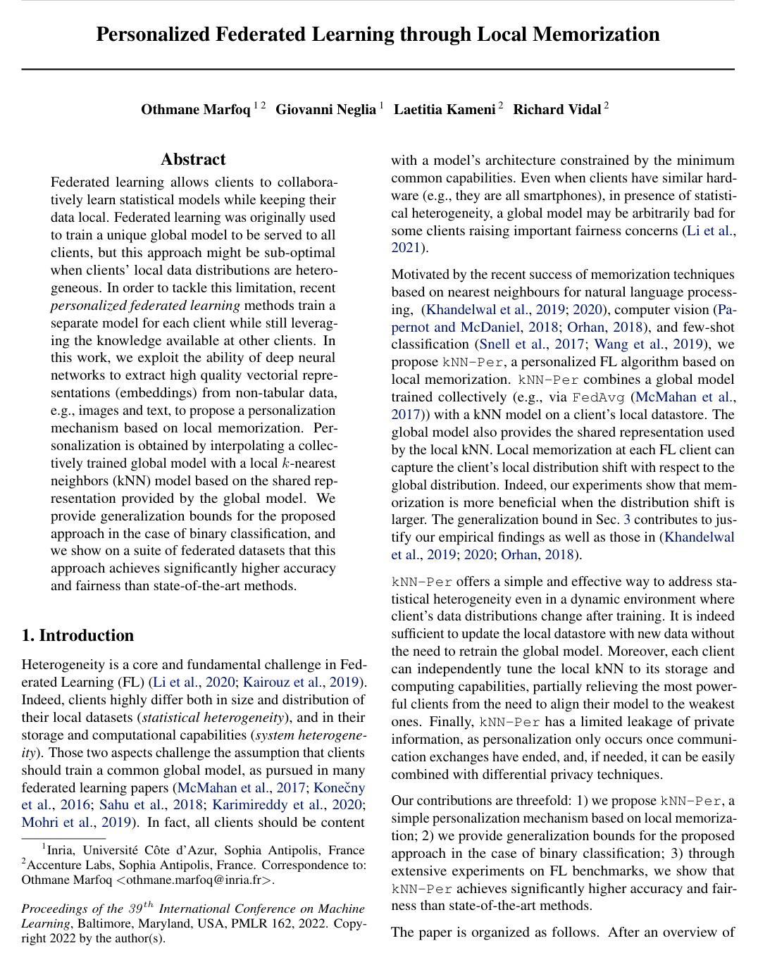 Cover for Personalized Federated Learning through Local Memorization