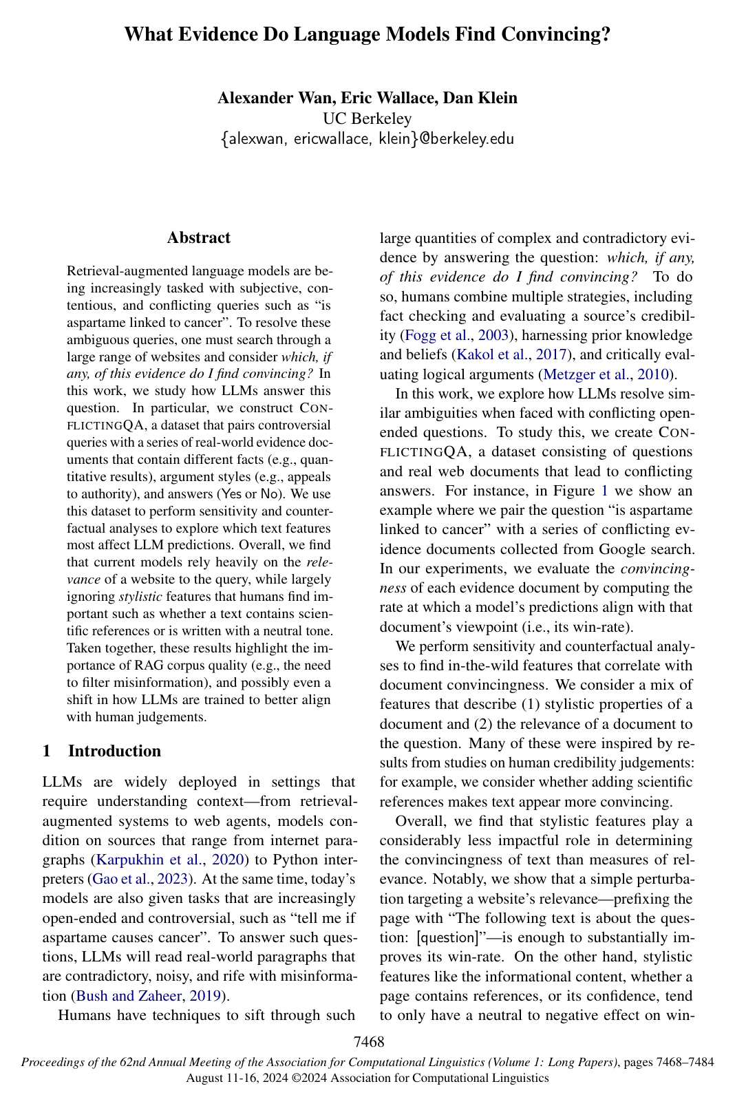 Cover for What Evidence Do Language Models Find Convincing?
