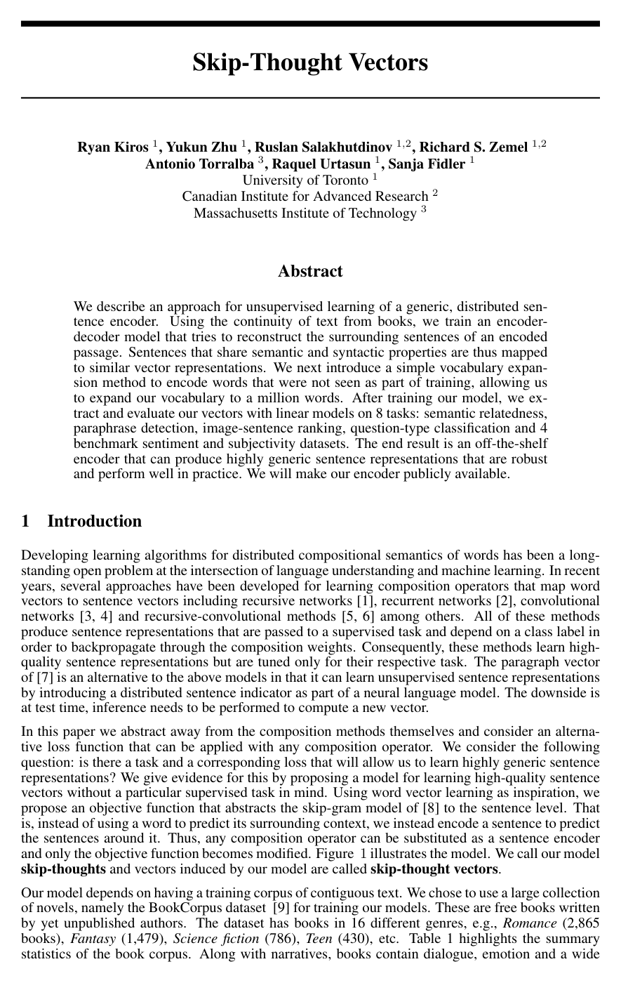 Cover for Skip-Thought Vectors
