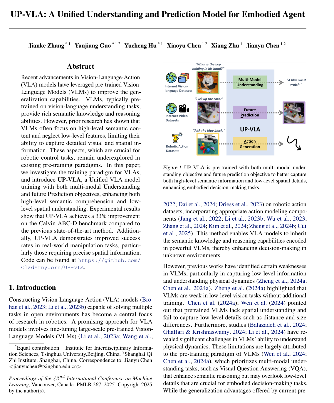 Cover for UP-VLA: A Unified Understanding and Prediction Model for Embodied Agent
