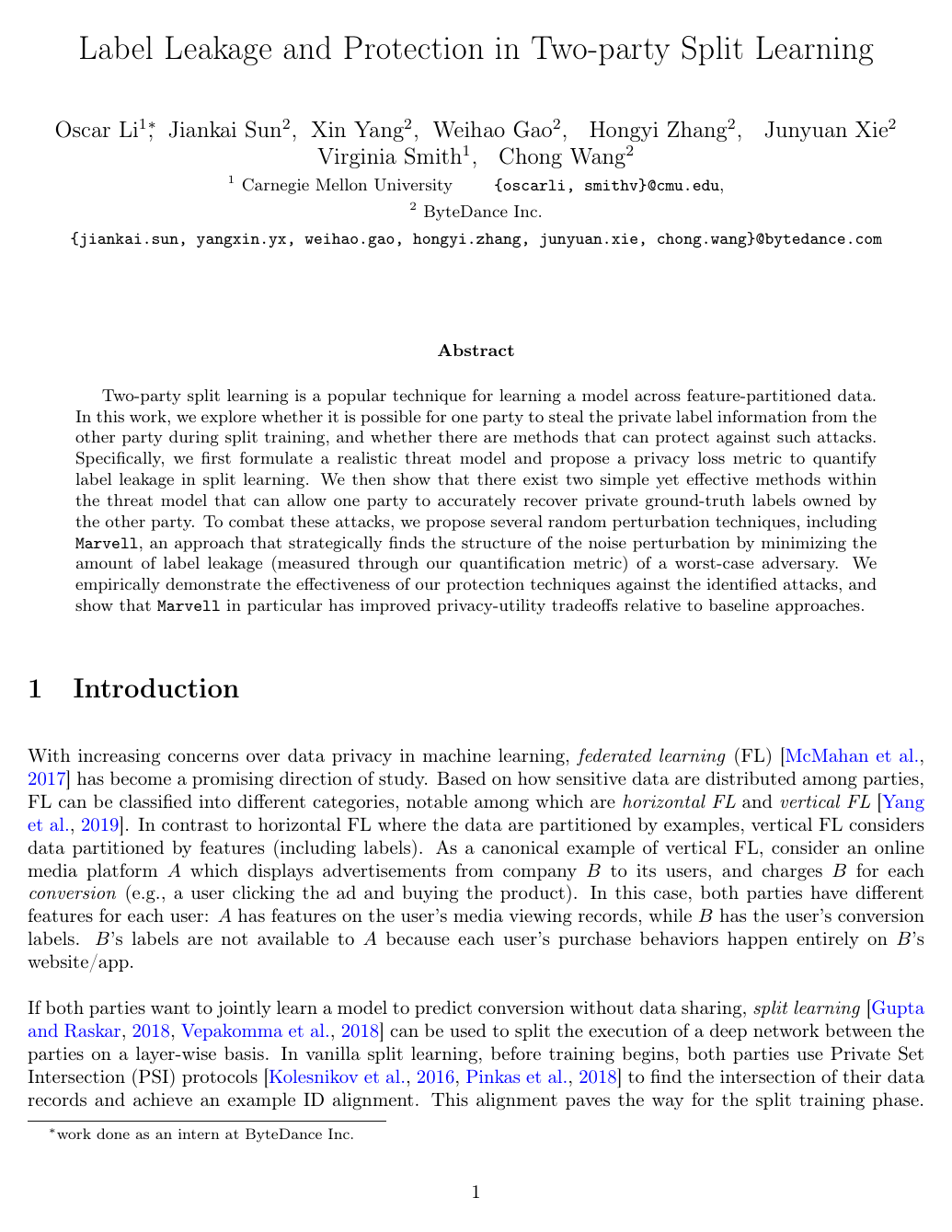Cover for Label Leakage and Protection in Two-party Split Learning