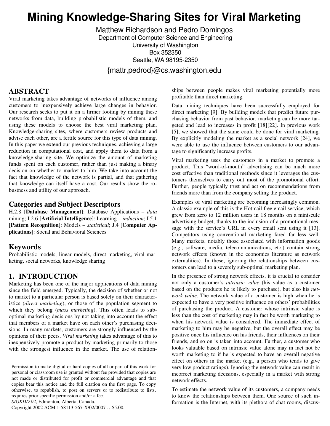 Cover for Mining knowledge-sharing sites for viral marketing