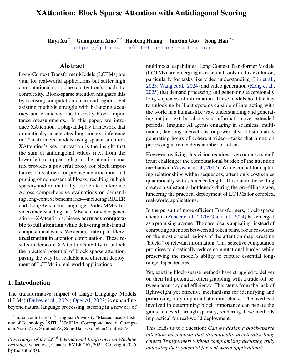 Cover for XAttention: Block Sparse Attention with Antidiagonal Scoring