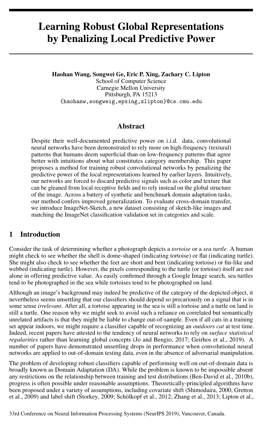 Cover for Learning Robust Global Representations by Penalizing Local Predictive Power