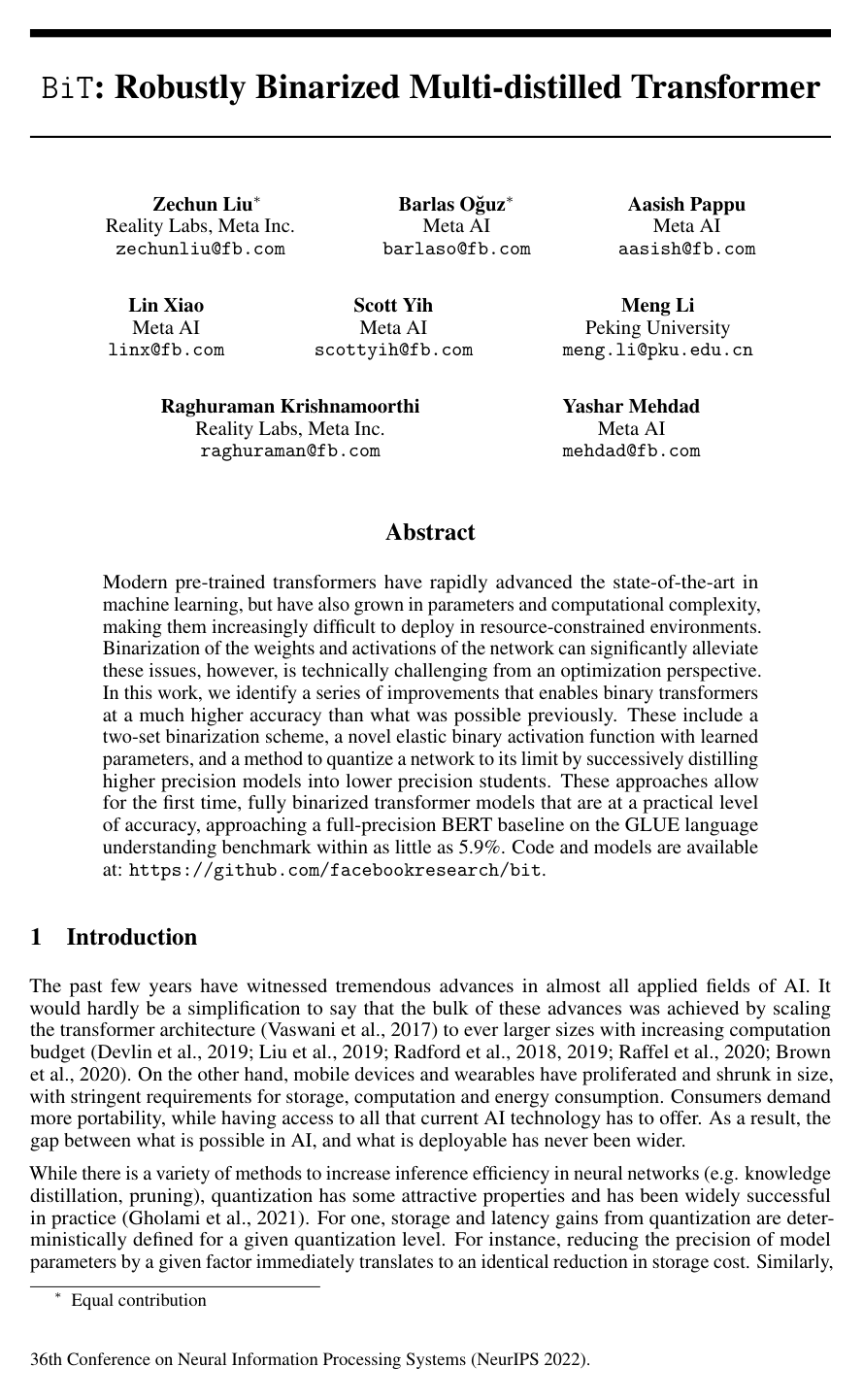 Cover for BiT: Robustly Binarized Multi-distilled Transformer