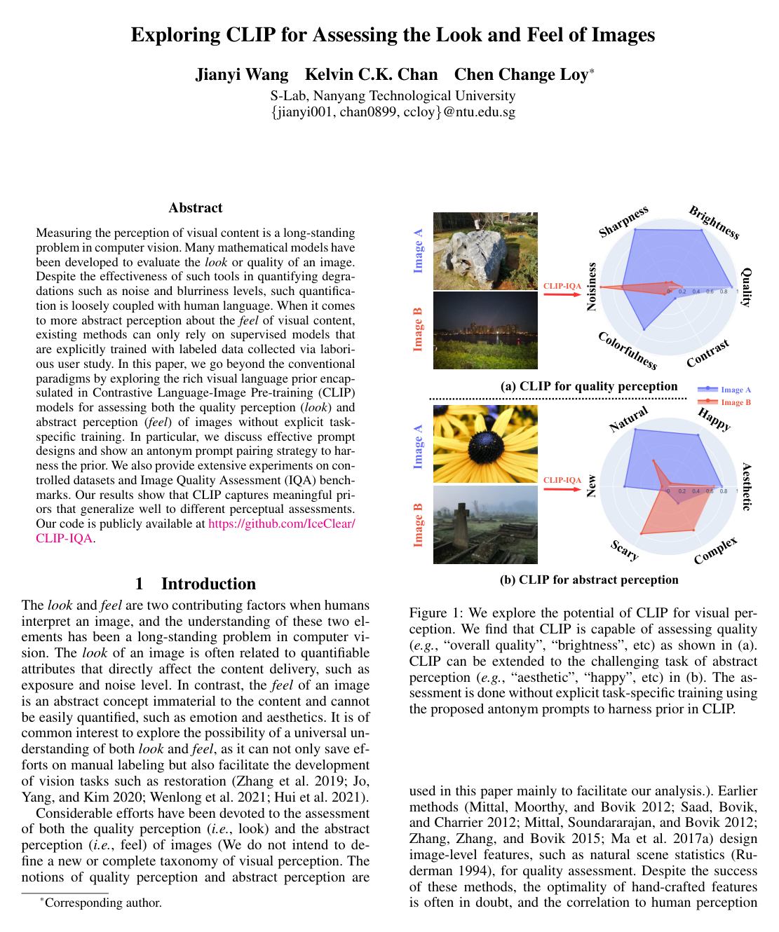 Cover for Exploring CLIP for Assessing the Look and Feel of Images