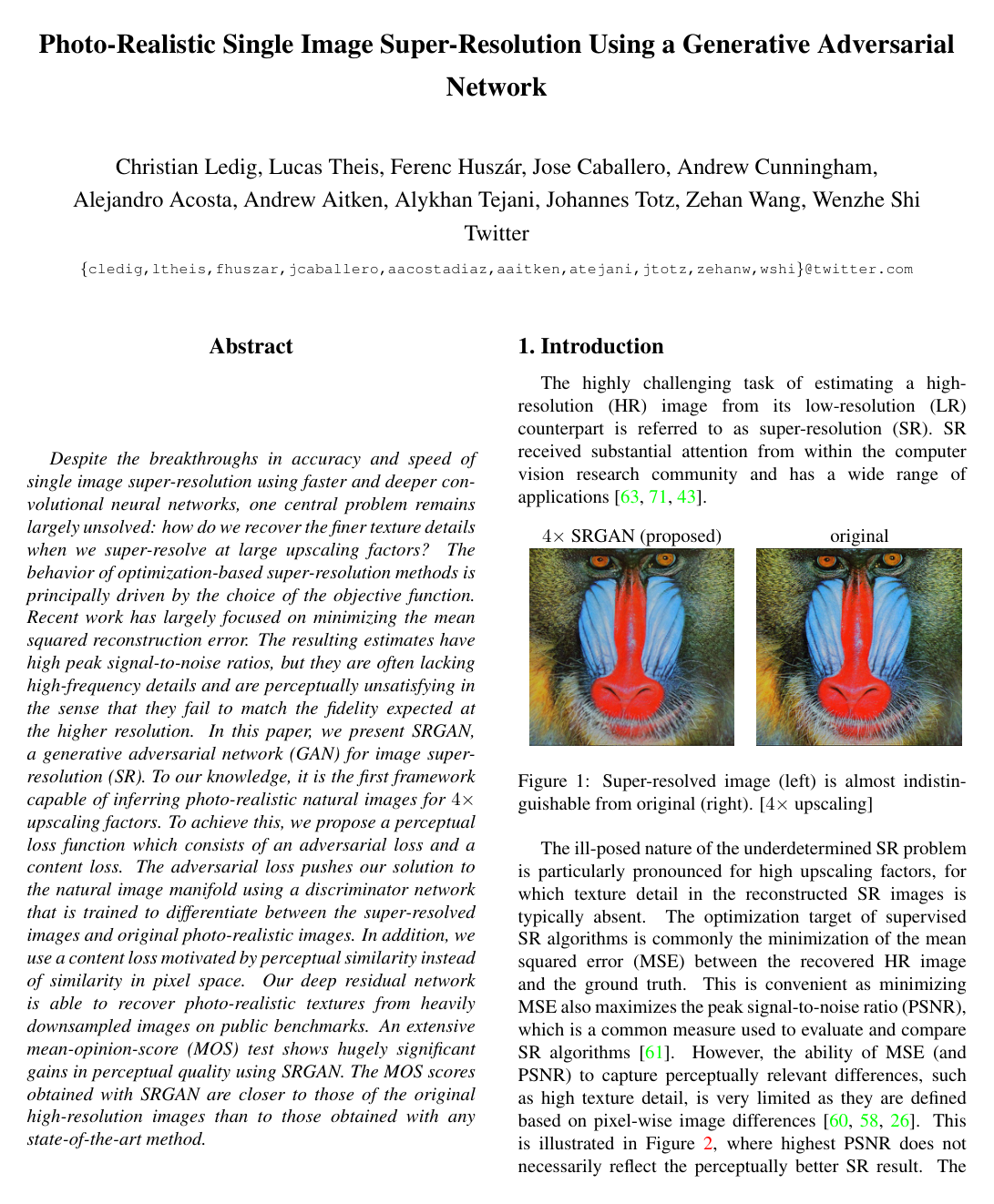 Photo-Realistic Single Image Super-Resolution Using a Generative Adversarial Network