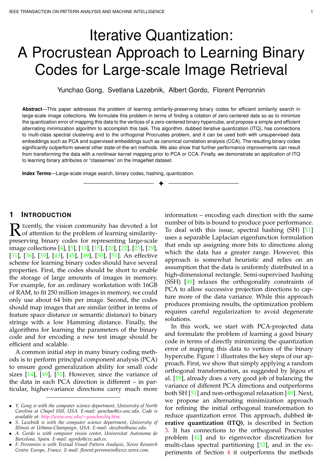 Cover for Iterative Quantization: A Procrustean Approach to Learning Binary Codes for Large-Scale Image Retrieval