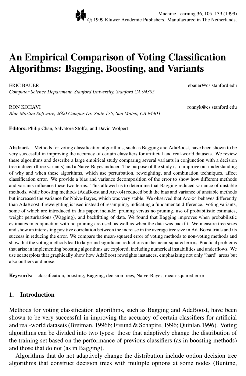 Cover for An Empirical Comparison of Voting Classification Algorithms: Bagging, Boosting, and Variants