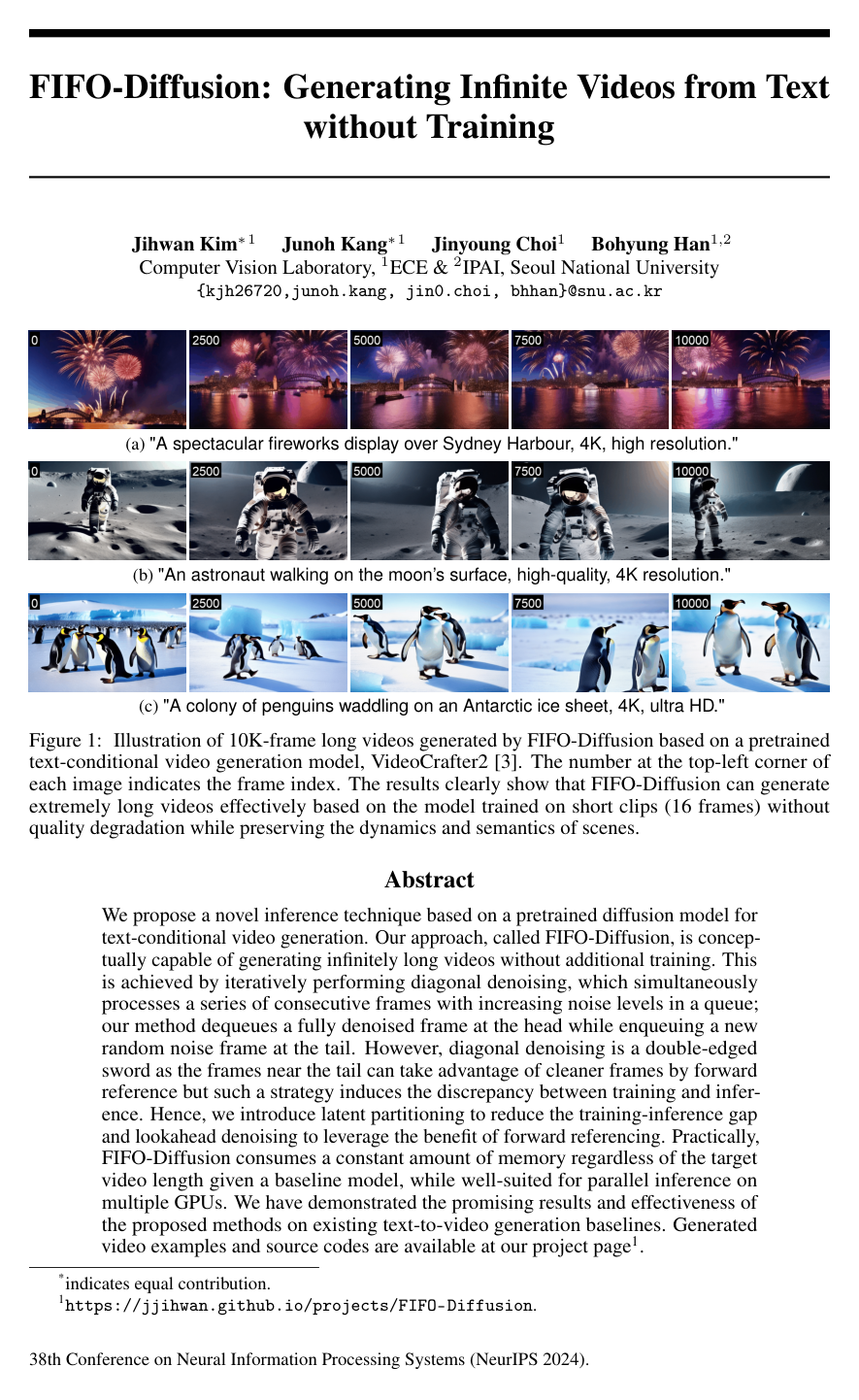 Cover for FIFO-Diffusion: Generating Infinite Videos from Text without Training