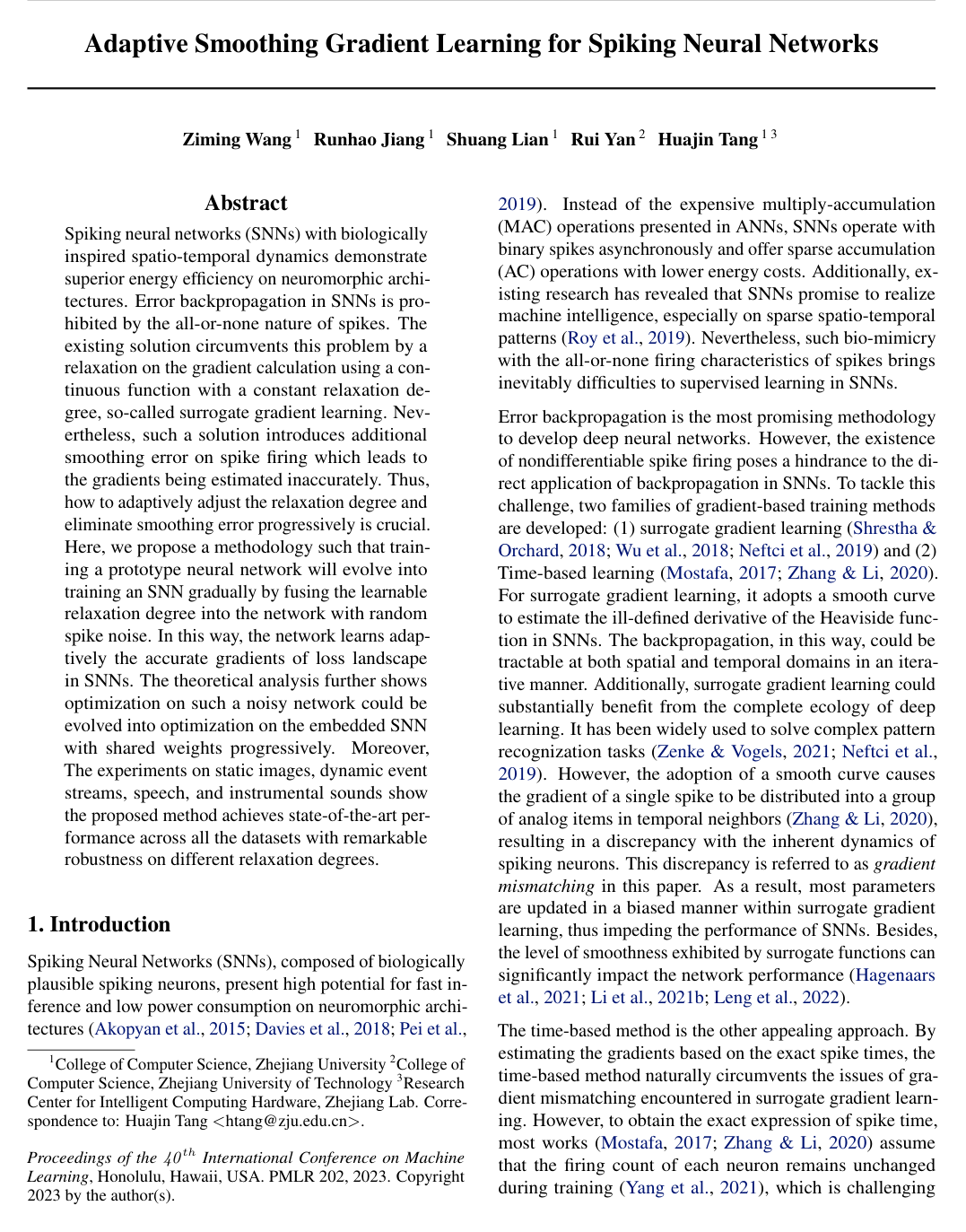 Cover for Adaptive Smoothing Gradient Learning for Spiking Neural Networks