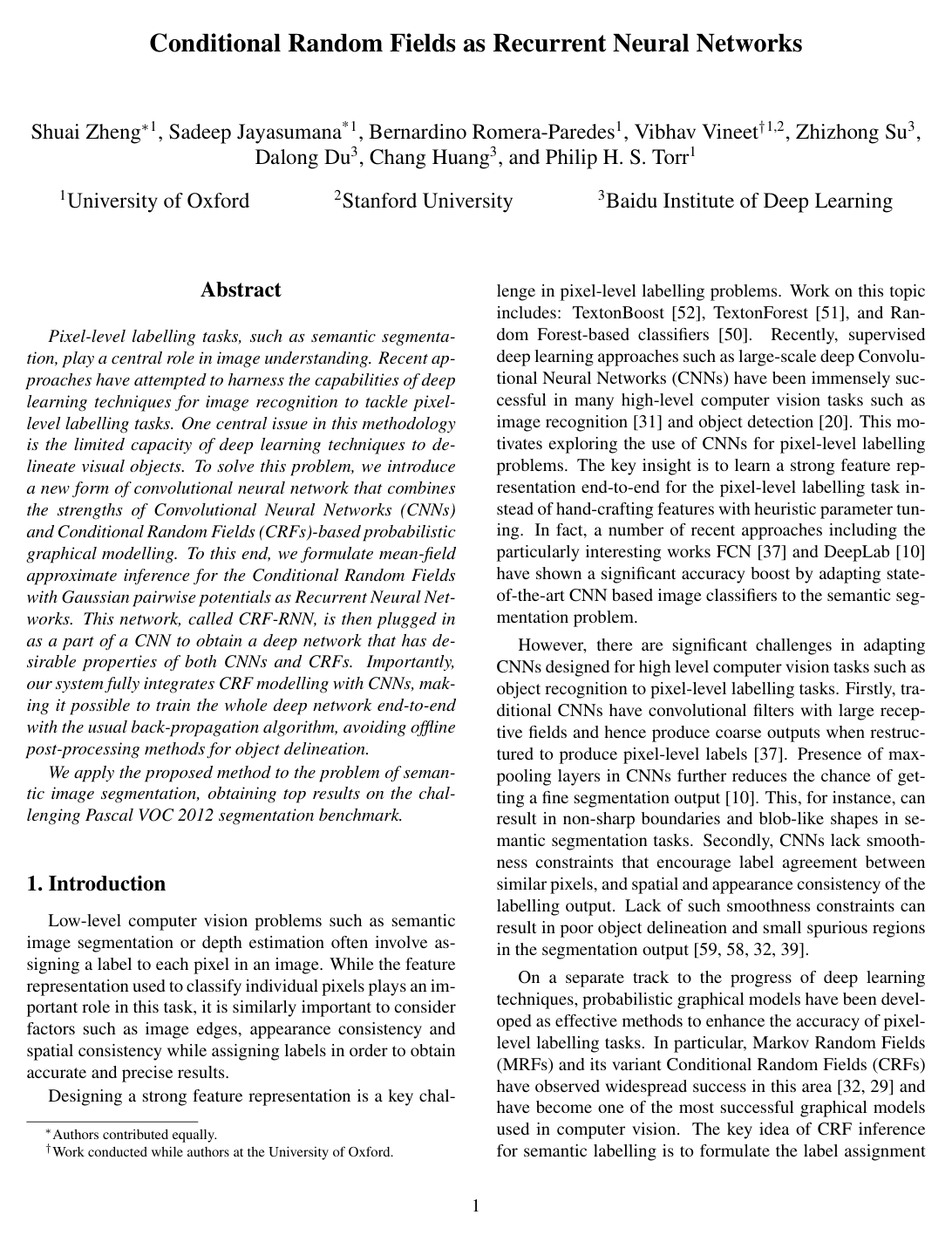 Cover for Conditional Random Fields as Recurrent Neural Networks