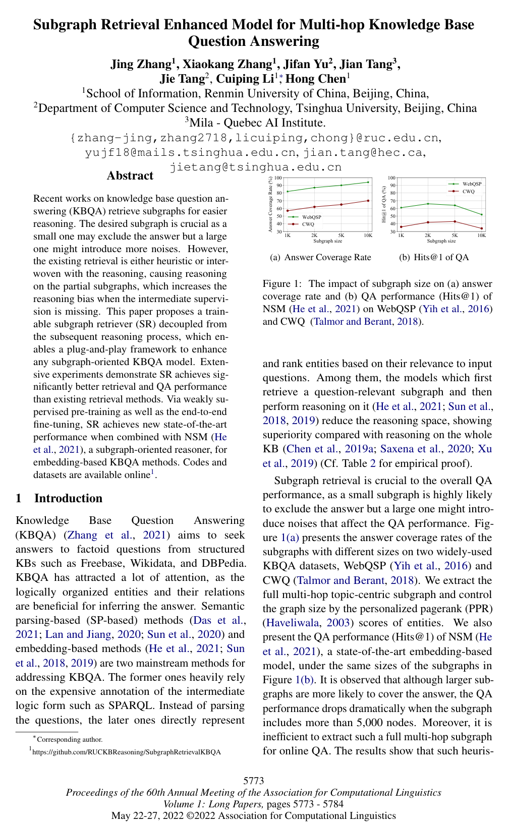 Subgraph Retrieval Enhanced Model for Multi-hop Knowledge Base Question Answering