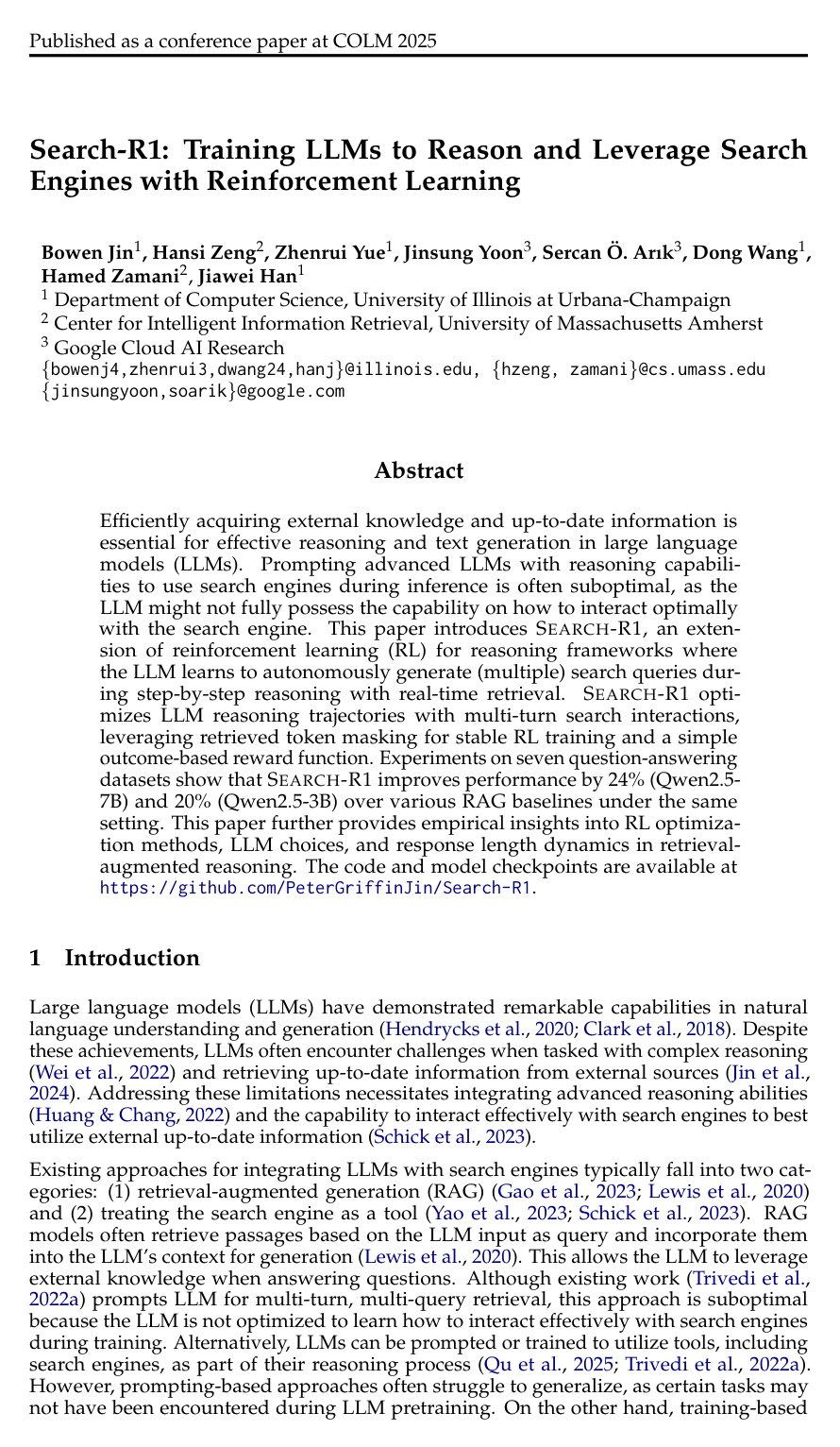 Cover for Search-R1: Training LLMs to Reason and Leverage Search Engines with Reinforcement Learning