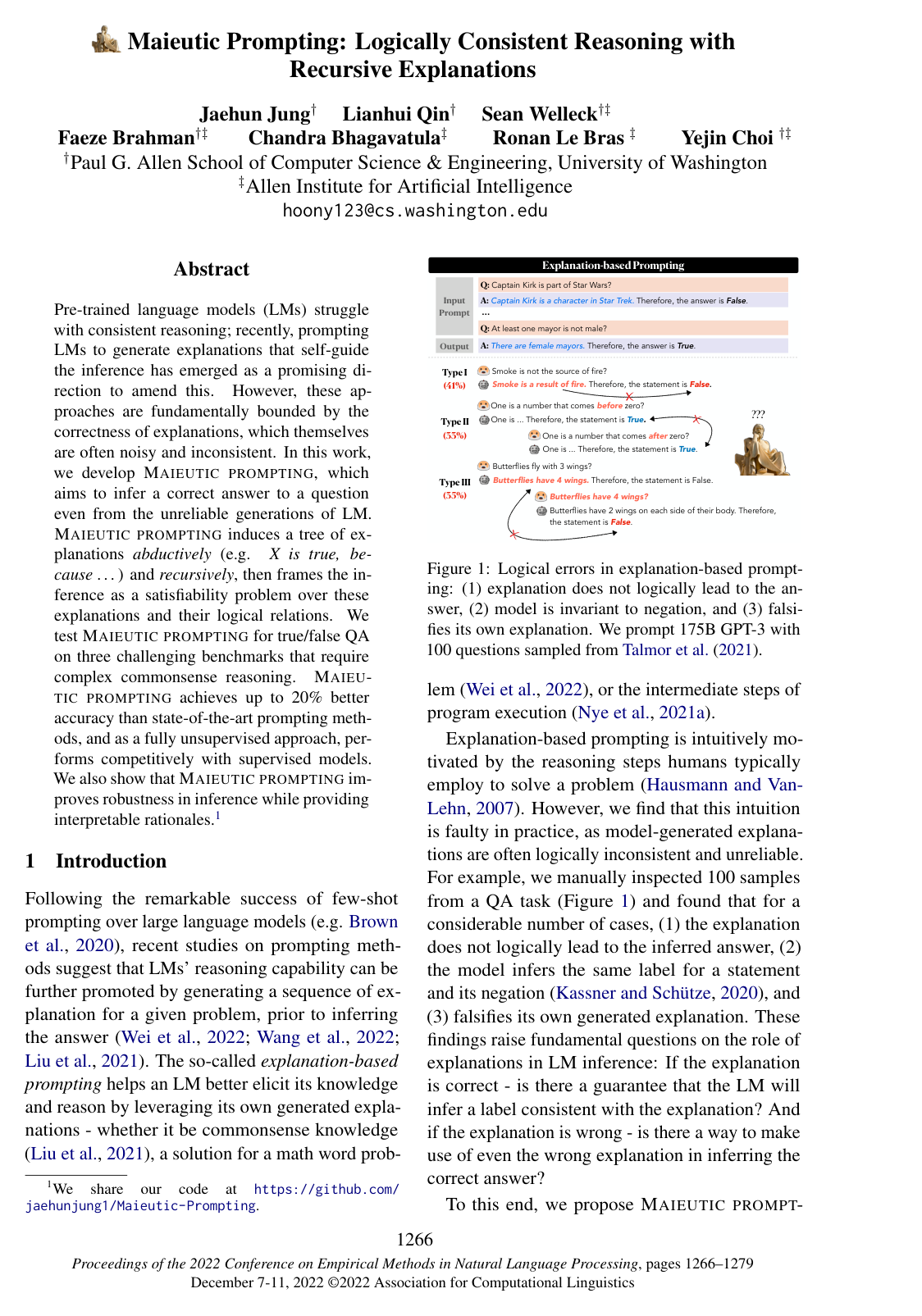 Cover for Maieutic Prompting: Logically Consistent Reasoning with Recursive Explanations