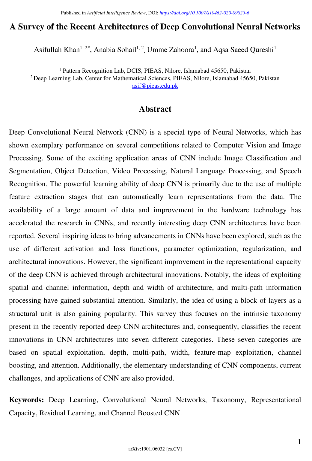 A survey of the recent architectures of deep convolutional neural networks