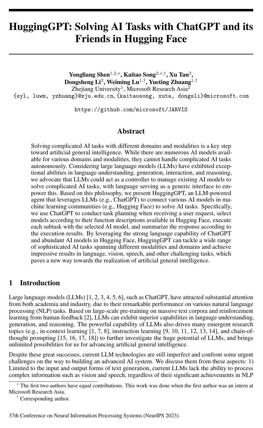 HuggingGPT: Solving AI Tasks with ChatGPT and its Friends in Hugging Face