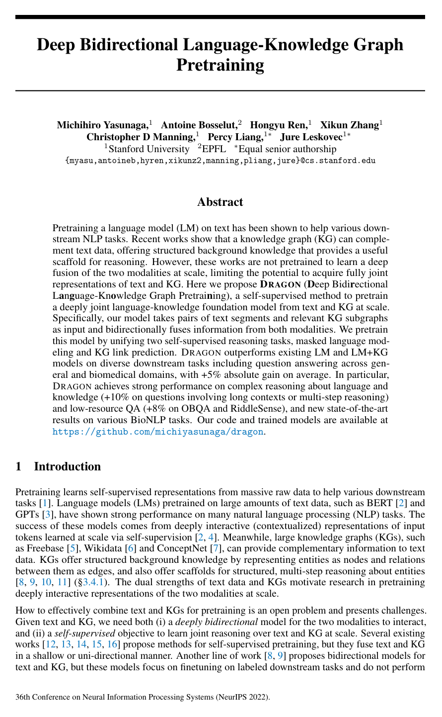 Cover for Deep Bidirectional Language-Knowledge Graph Pretraining