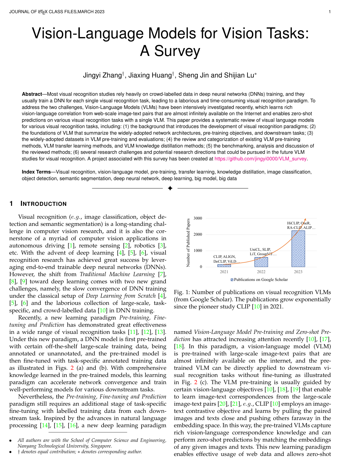 Vision-Language Models for Vision Tasks: A Survey
