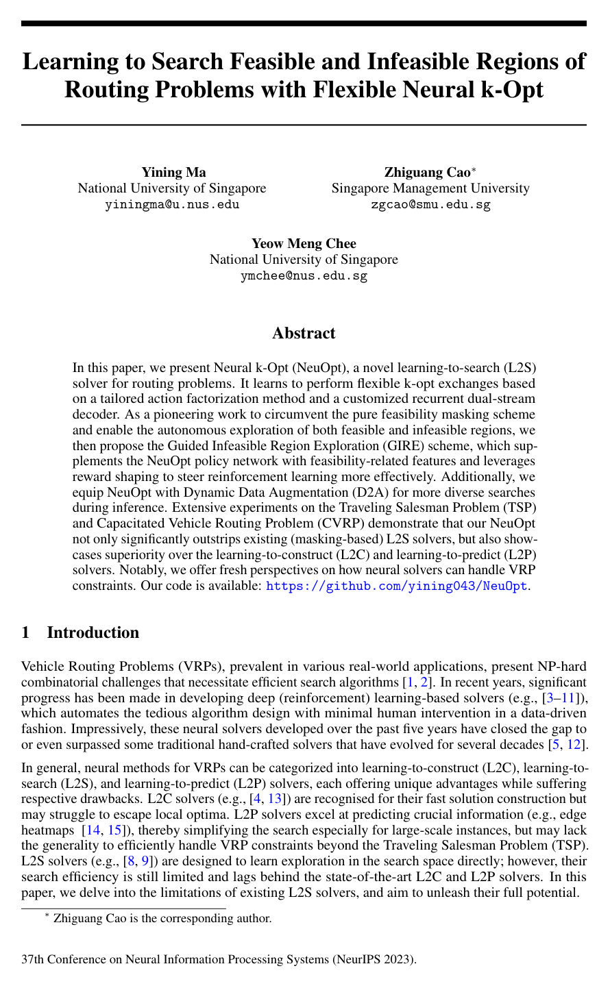 Cover for Learning to Search Feasible and Infeasible Regions of Routing Problems with Flexible Neural k-Opt