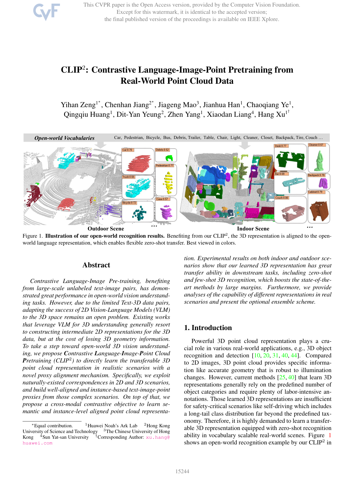 Cover for CLIP2: Contrastive Language-Image-Point Pretraining from Real-World Point Cloud Data