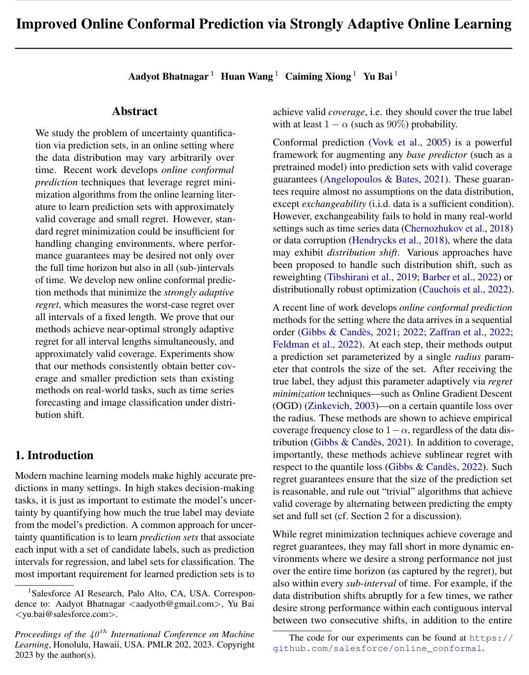 Cover for Improved Online Conformal Prediction via Strongly Adaptive Online Learning